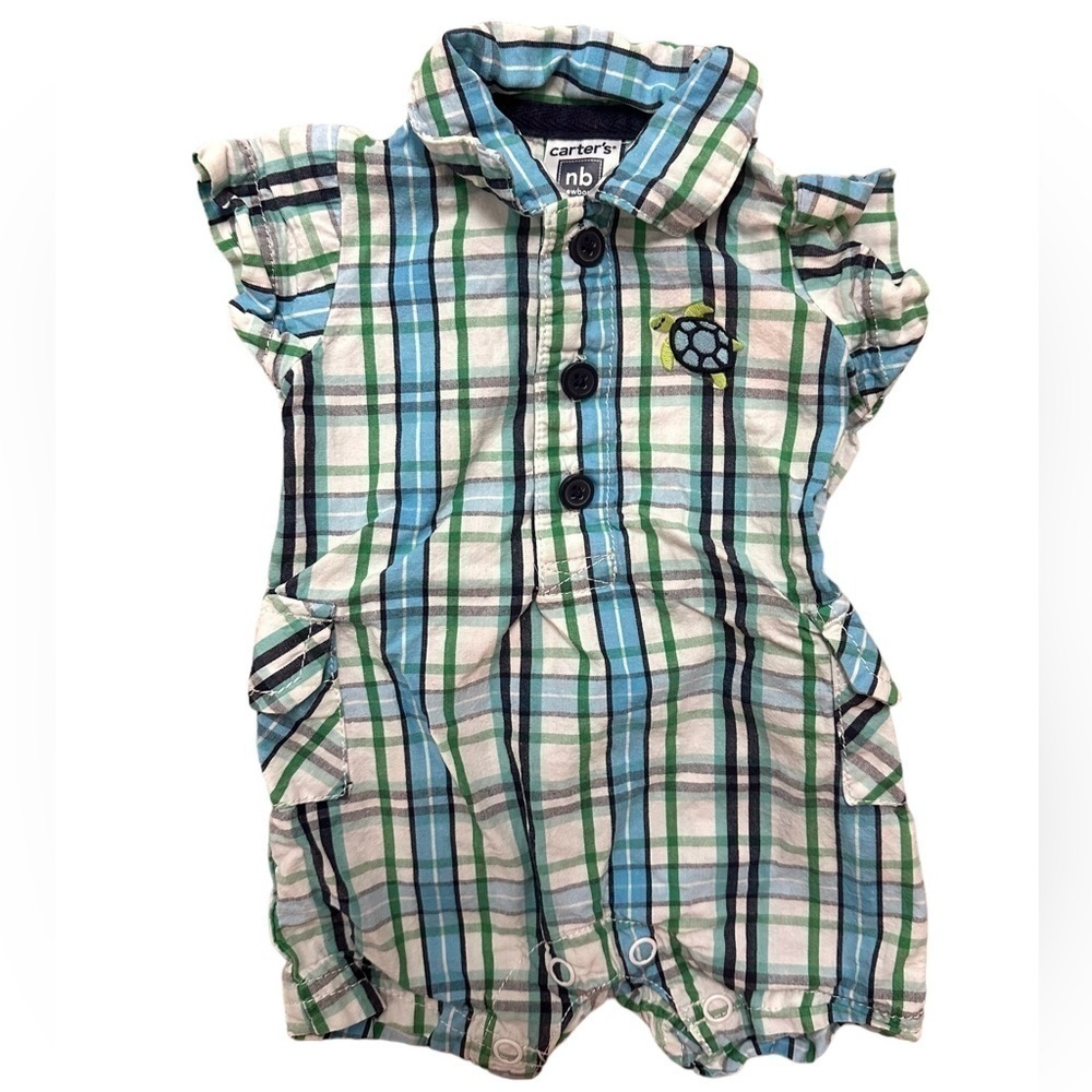 Carter’s Newborn Baby One Piece Outfit Plaid Blue and Green